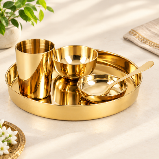 Baby Glossy Kansi Thali Set Golden Traditional Dining Set