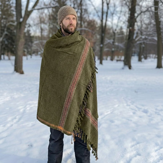 Long Oversized Winter Shawl & Wrap Olive Green