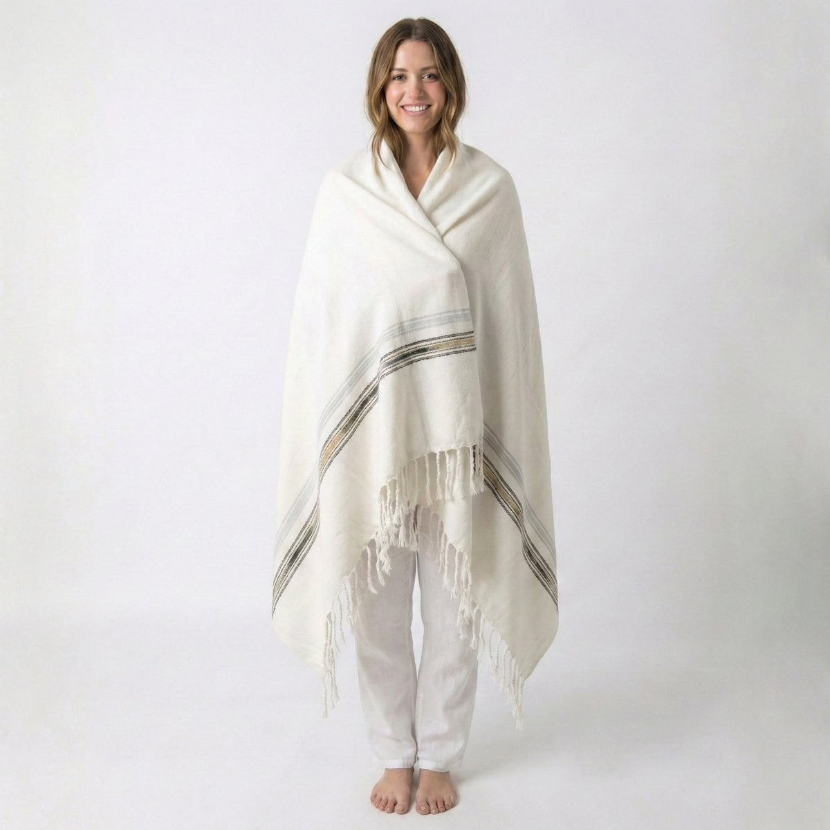 Winter Shawl Wrap – Fringe Stole & Oversized Scarf