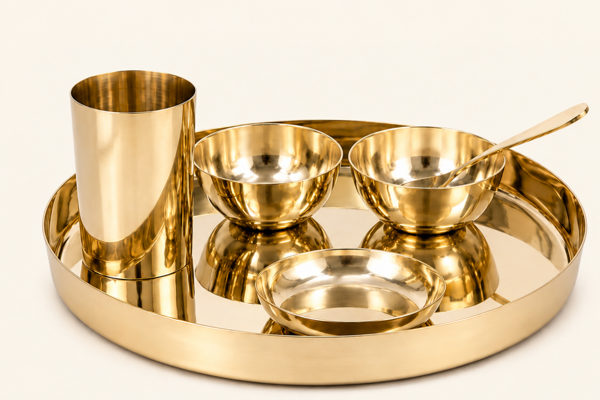 Glossy Kansi Thali Set – 6-Piece Traditional Dinner Set