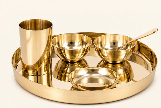 Glossy Kansi Thali Set – 6-Piece Traditional Dinner Set