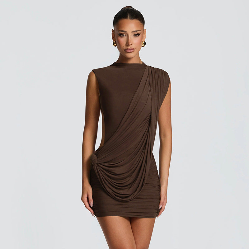 Summer Solid Color Casual Sleeveless Asymmetric Ribbon