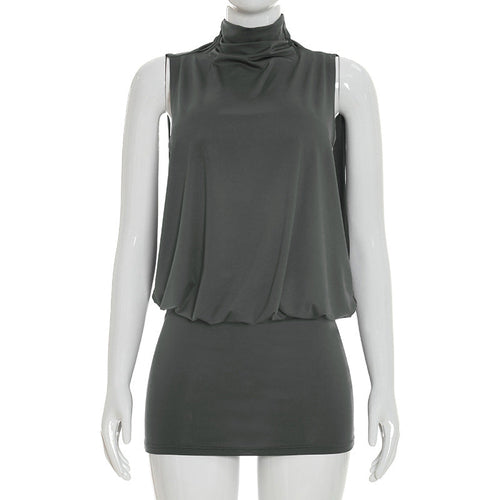 Casual Sleeveless Turtleneck Mini