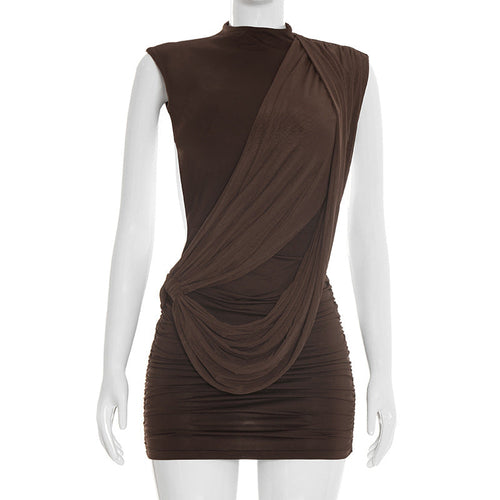 Summer Solid Color Casual Sleeveless Asymmetric Ribbon