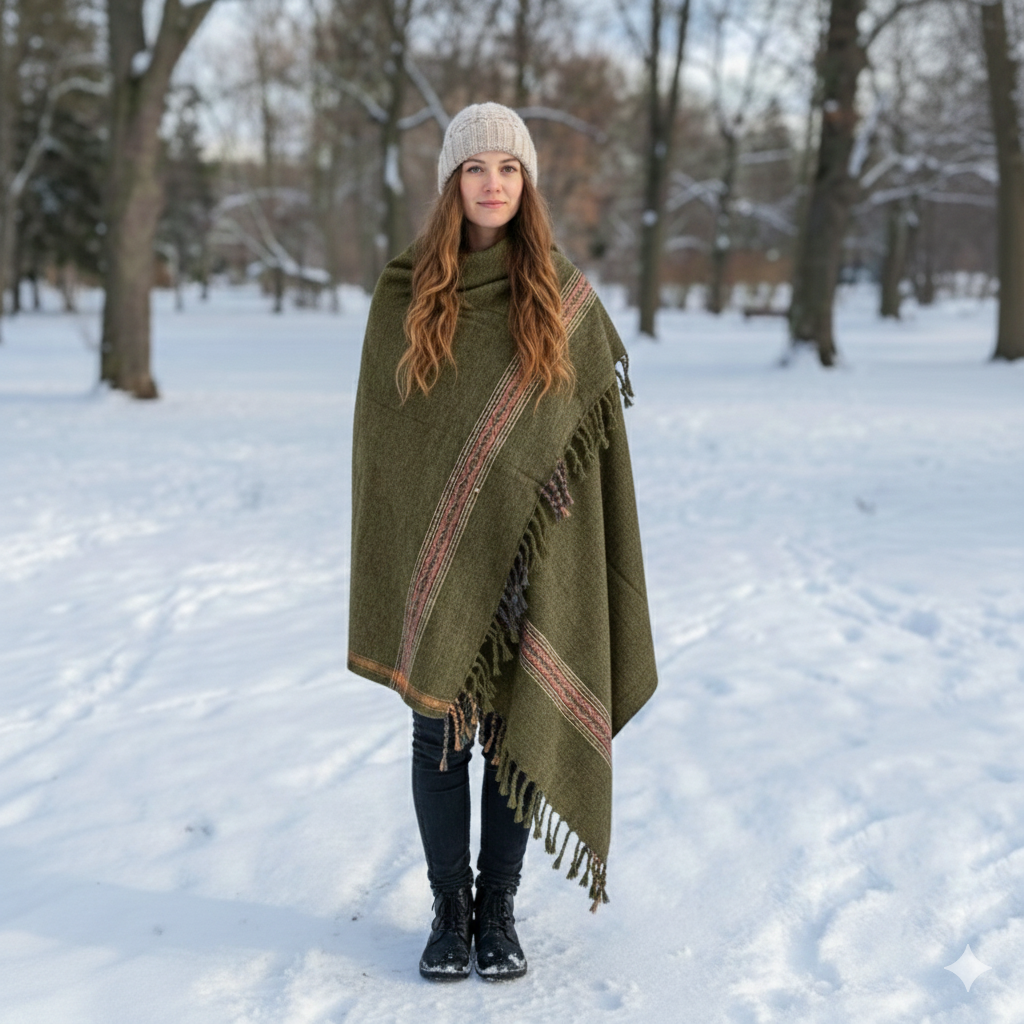 Wool Blend Shawl | Soft Warm Unisex Wrap