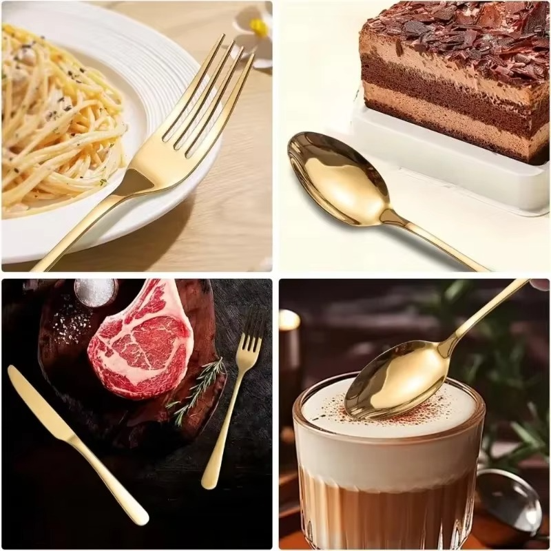 Gold Stainless Steel Cutlery Set, 30 Pieces for 6 People