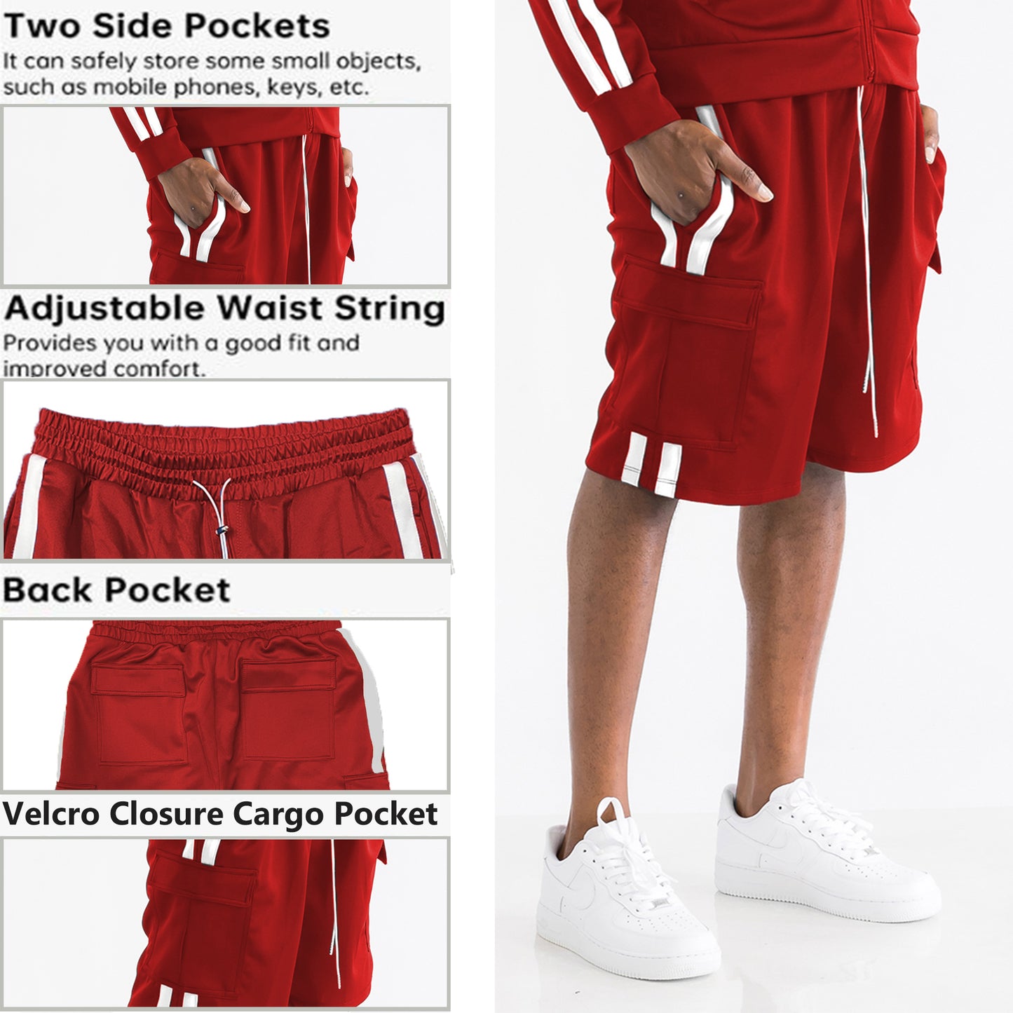 TWO STRIPE CARGO SHORT SET