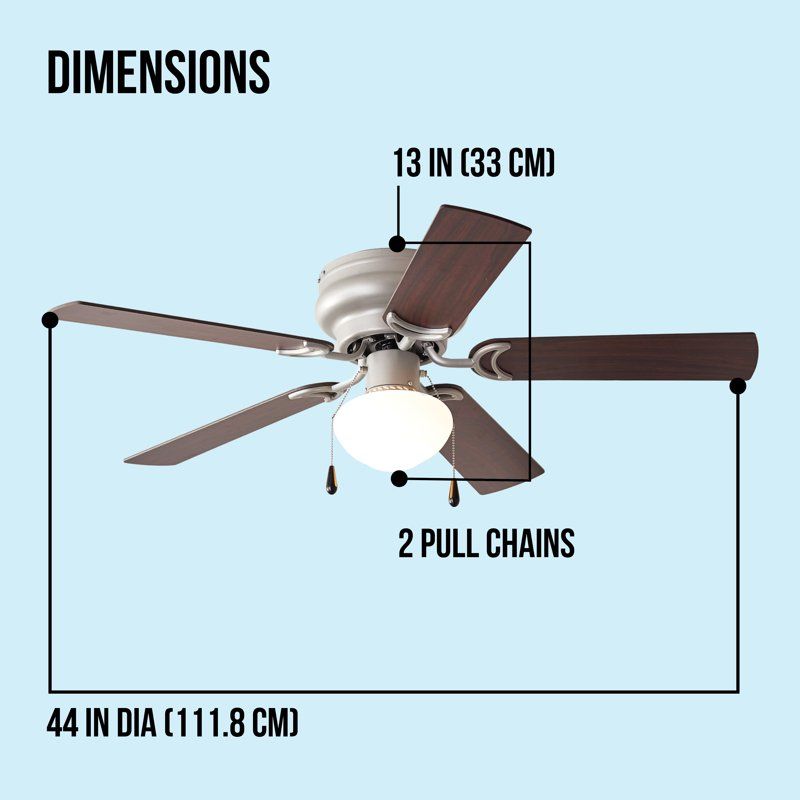 44 inch Hugger Indoor Ceiling Fan with Light Kit, Satin Nickel, 5