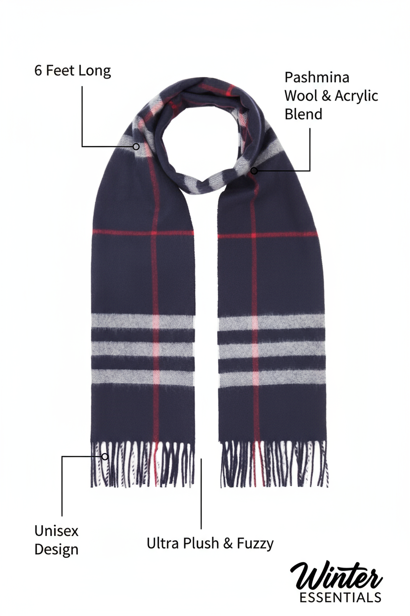 Blue Plaid Scarf Ultra Plush Pashmina